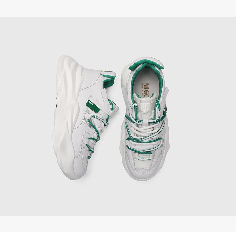 m60老爹鞋女2022夏季新款真皮圆头系带松糕底拼色单鞋休闲运动鞋绿色