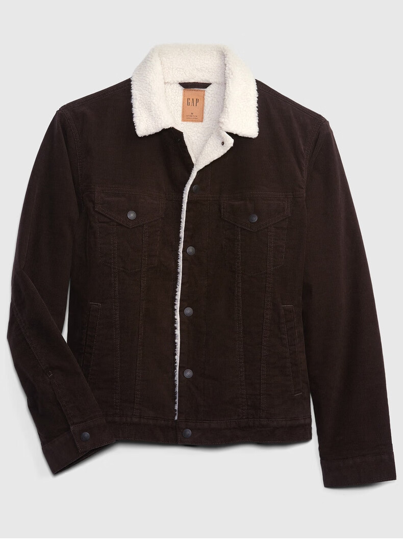 gap男装秋冬2022新款仿羊羔绒翻领灯芯绒夹克429886加厚外套棉服 深