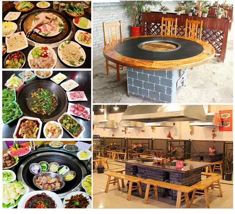 宝栗柴火鸡灶台商用大锅台铁锅炖鱼灶台桌烧气液化天然气火锅桌农家乐
