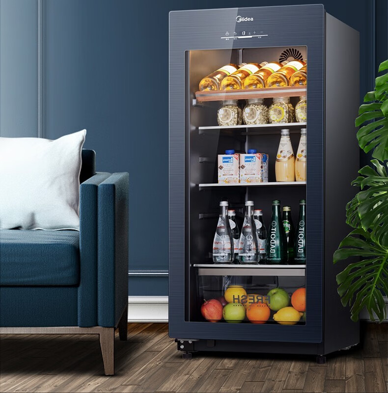 美的midea家用冷藏柜红酒柜保鲜柜客厅立式玻璃办公室冷柜一级节能