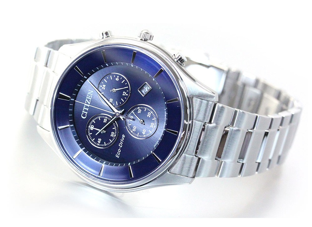 西铁城citizen收藏系列三眼计时光能小牛皮商务男表at236059e表芯h500