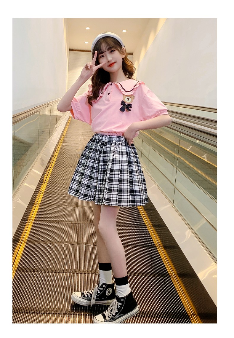 夏装女孩子衣服学院风百褶短裙两件套夏天服装中大童4-16岁-珼儿衣舍