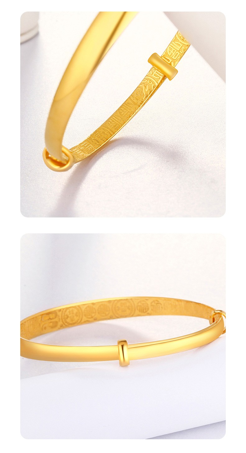 中国黄金足金光面金手镯简约复古亮面黄金手镯可调节尺寸经典款牛鼻圈