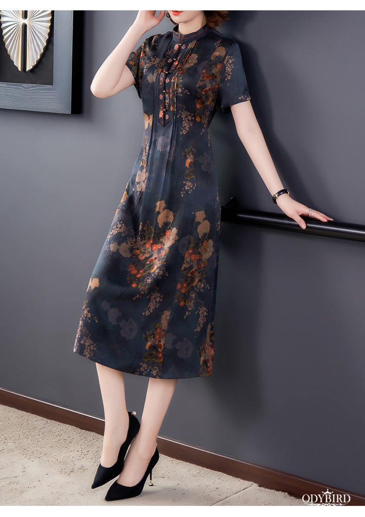 欧迪鸟轻奢品牌重磅桑蚕丝真丝连衣裙女装高端大牌妈妈新款香云纱裙子