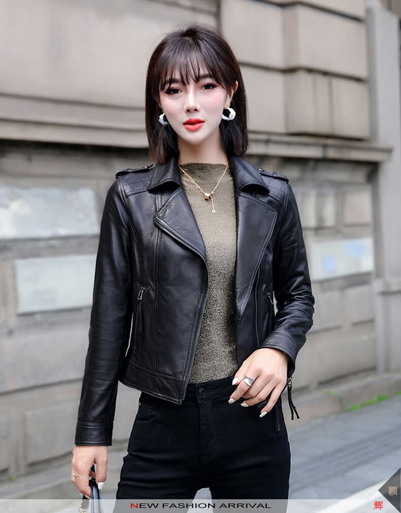 颖辉真皮皮衣女海宁绵羊皮短款外套女士夹克衫春秋新款修身显瘦翻领