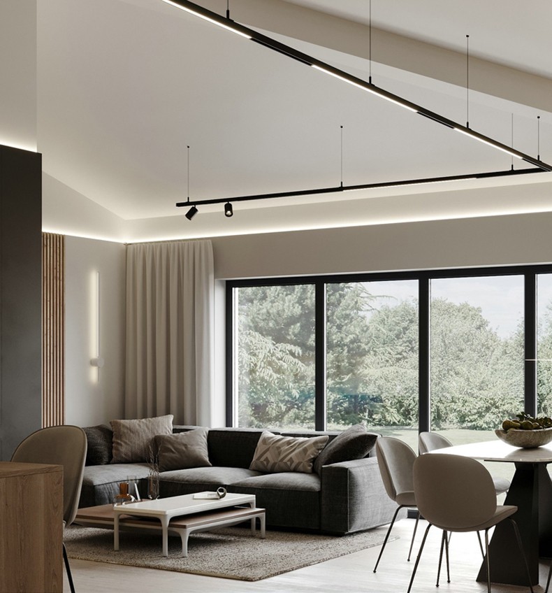 明装吊线款奇火磁吸轨道灯led明装吊装吊线灯别墅无主灯线条灯导轨灯