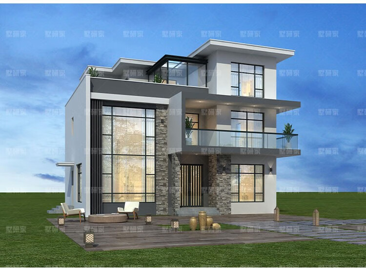 三层现代风格农村自建房设计图别墅外观效果图房屋设计图全套施工图