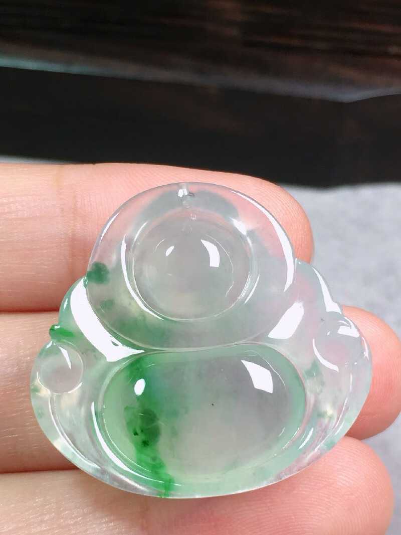 绿翠天成 翡翠冰种飘绿佛公吊坠 冰种翡翠缅甸天然a货玉石项链送礼