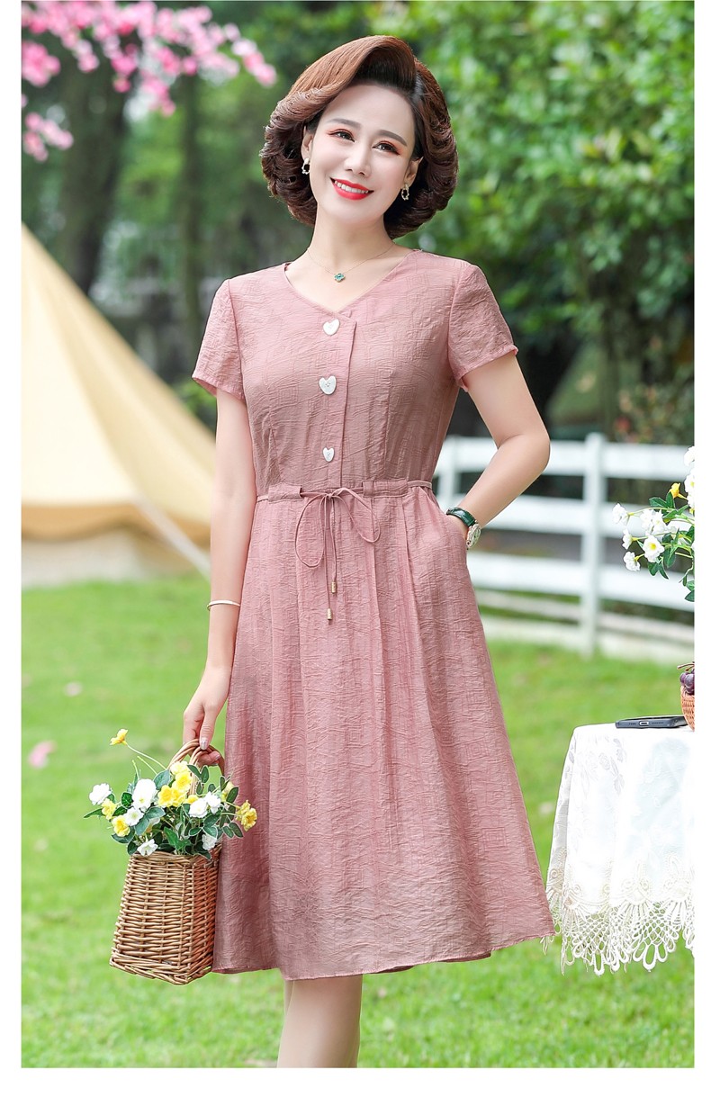 称美中老年女装夏装短袖连衣裙405060岁新款小个子中年妈妈夏季裙子