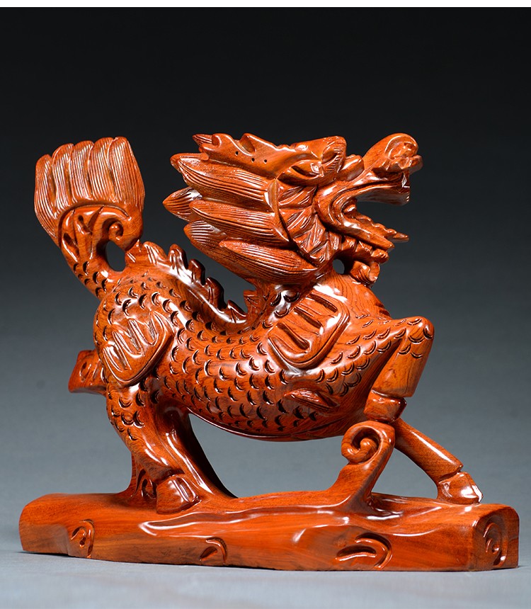之柠 花梨木雕麒麟摆件实红木质店铺玄关办公室客厅乔迁家居镇家护宅