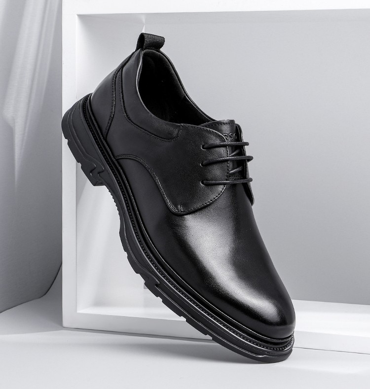 harson哈森男鞋休闲皮鞋男黑色通勤鞋牛皮男士婚鞋英伦风厚底增高鞋男