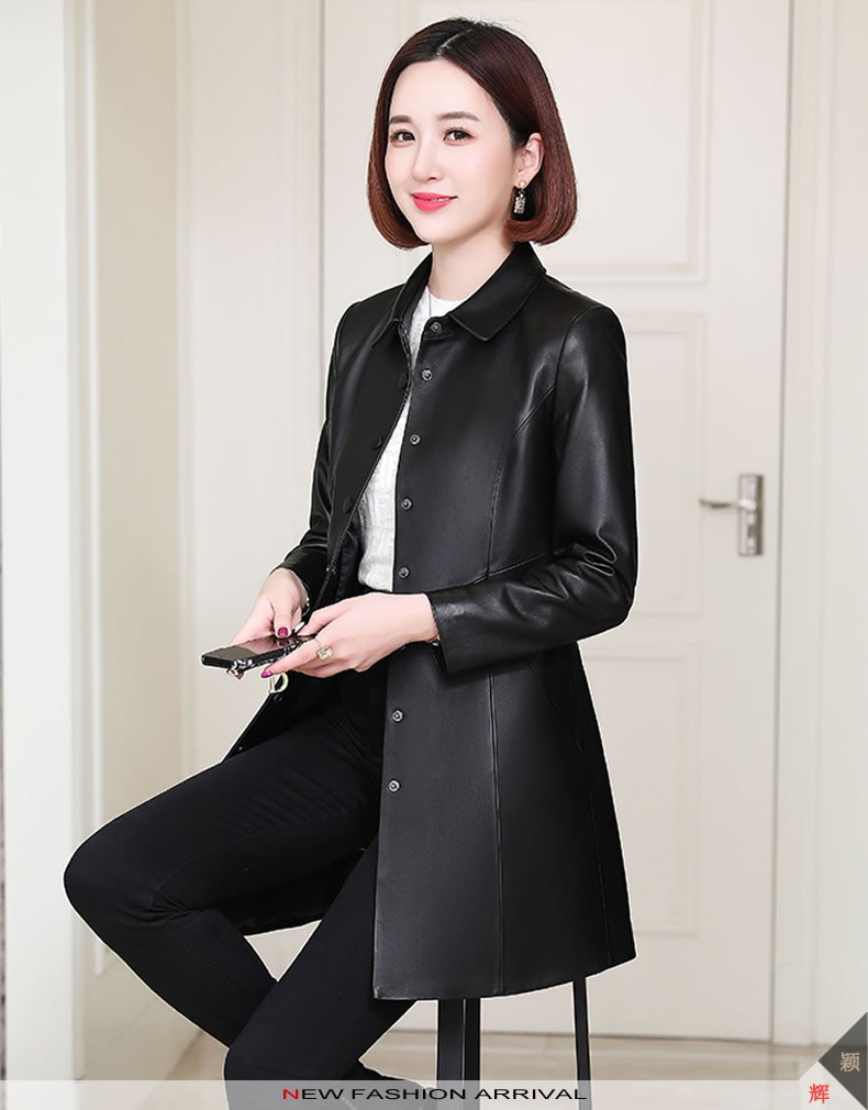 颖辉真皮皮衣女海宁绵羊皮中长款外套女士修身显瘦长风衣春秋冬新款