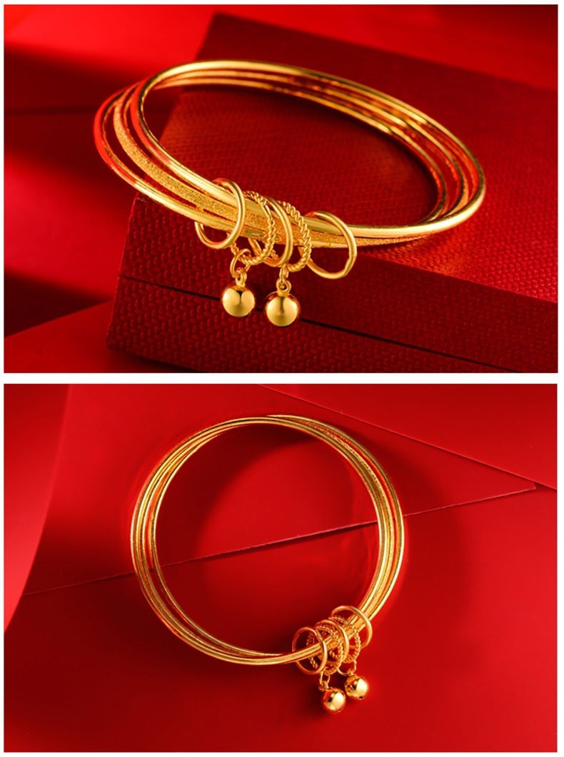 9999足金手镯 三生三世金手镯按克 真金闭口三环金镯子 婚嫁三金送