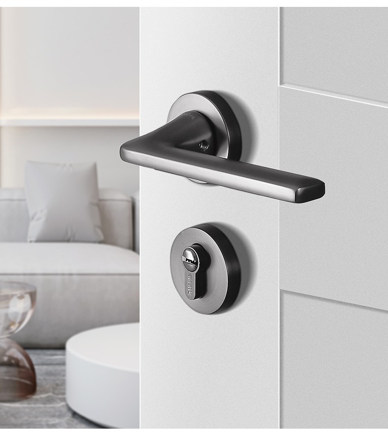 威思特门锁室内磁吸静音卧室门锁现代简约实木门把手卫生间房门锁黑钢