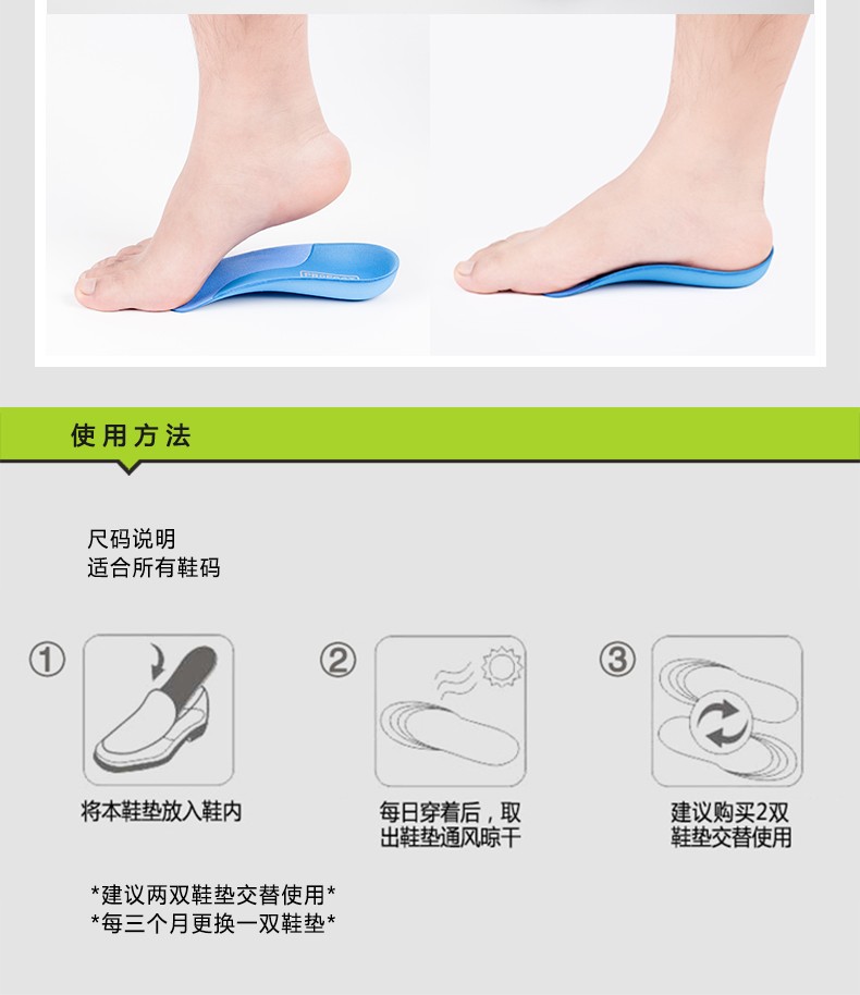 profoot扁平足矫正鞋垫男平足高弓足足弓支撑垫女改善校正平底平板脚
