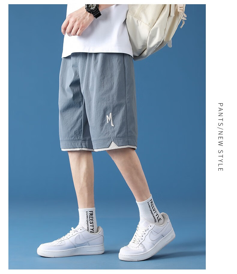 花花公子短裤男士夏季冰丝薄款外穿裤子潮牌休闲运动宽松沙滩五分裤