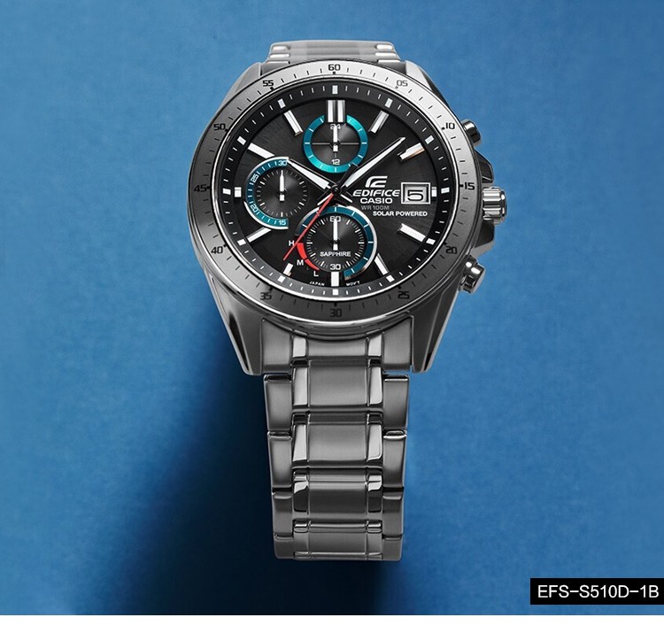 卡西欧casio男表商务休闲efv540钢带皮带防水三眼石英指针日历手表efs