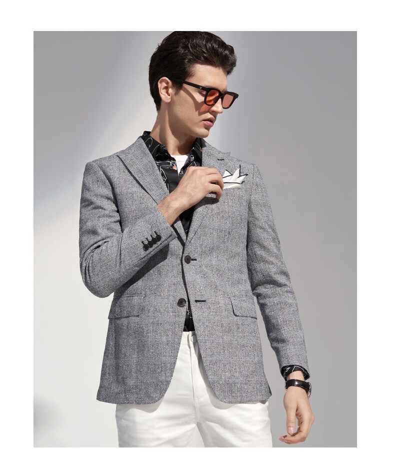 诺丁山nottinghill灰色亚麻混纺港风修身网红小西装潮流na590032浅灰