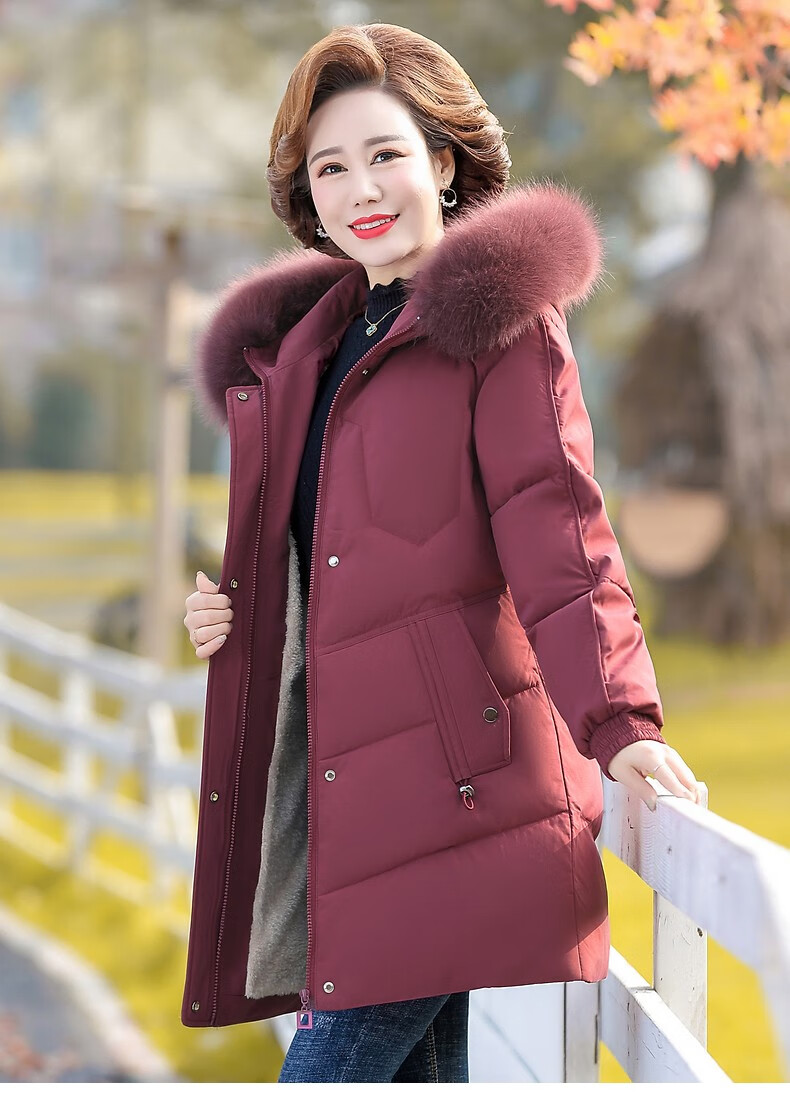 QIUFULUO Women's Winter Warm Down Cotton Jacket for Middle-aged and Elderly Women 50-60 Years Old, Premium Elegant Red Coat 12