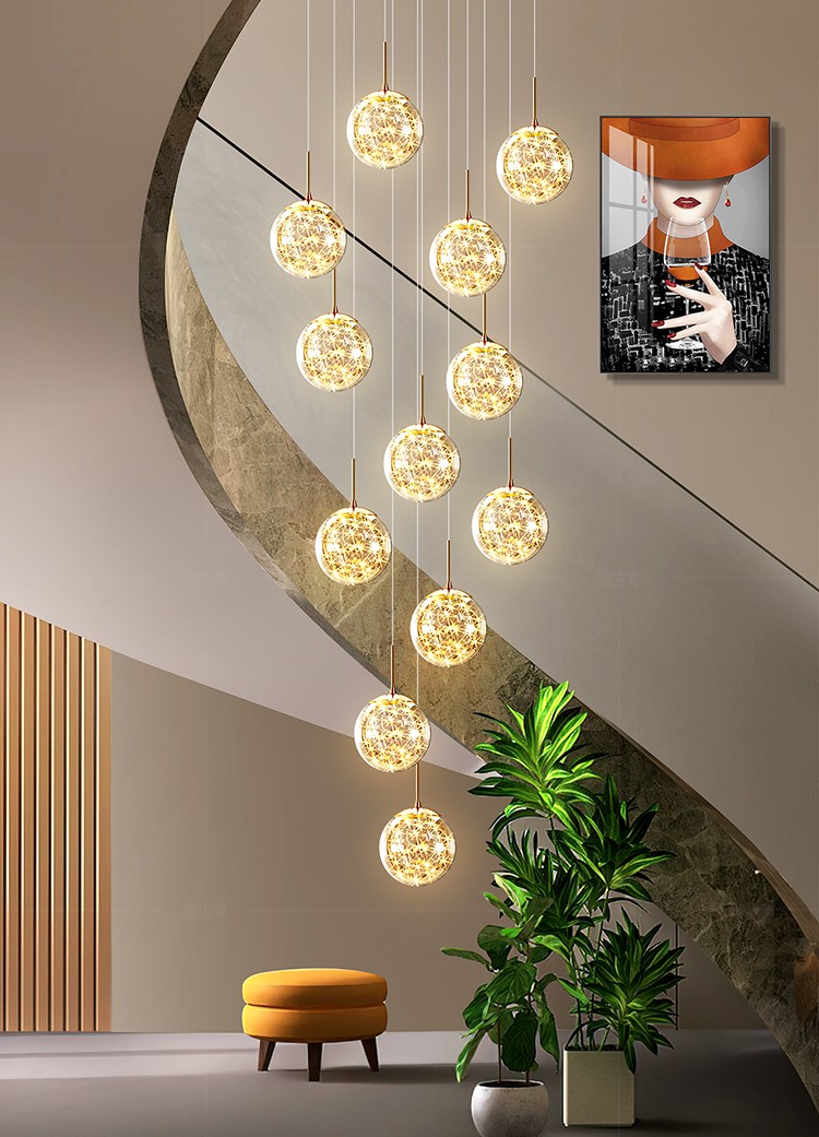 自由亮复式loft公寓楼梯长吊灯现代简约大气别墅挑空旋转楼梯长吊灯