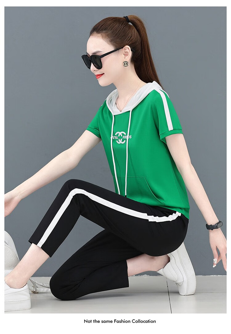 橘梨纱 女士卫衣短袖套装夏季时尚休闲短袖卫衣套装女两件套时尚棉质