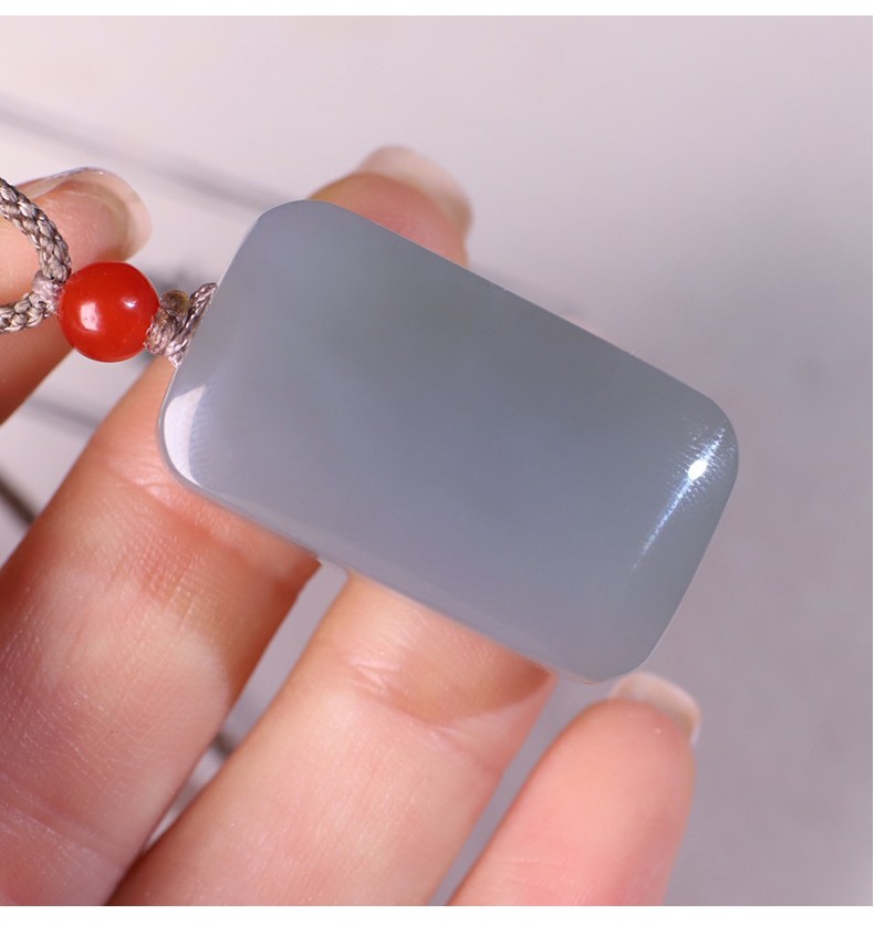 圣诞节礼物景妍新疆和田玉烟青色无平无事牌吊坠男女玉石烟紫玉坠挂件