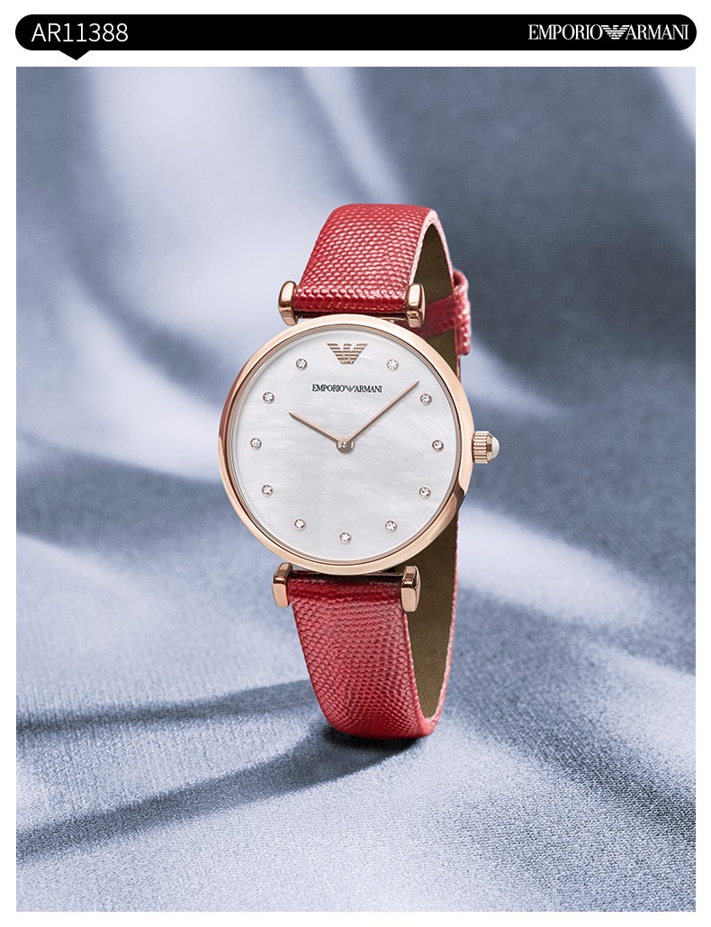 阿玛尼(emporio armani)手表 女表皮质表带经典时尚休闲石英女士腕表