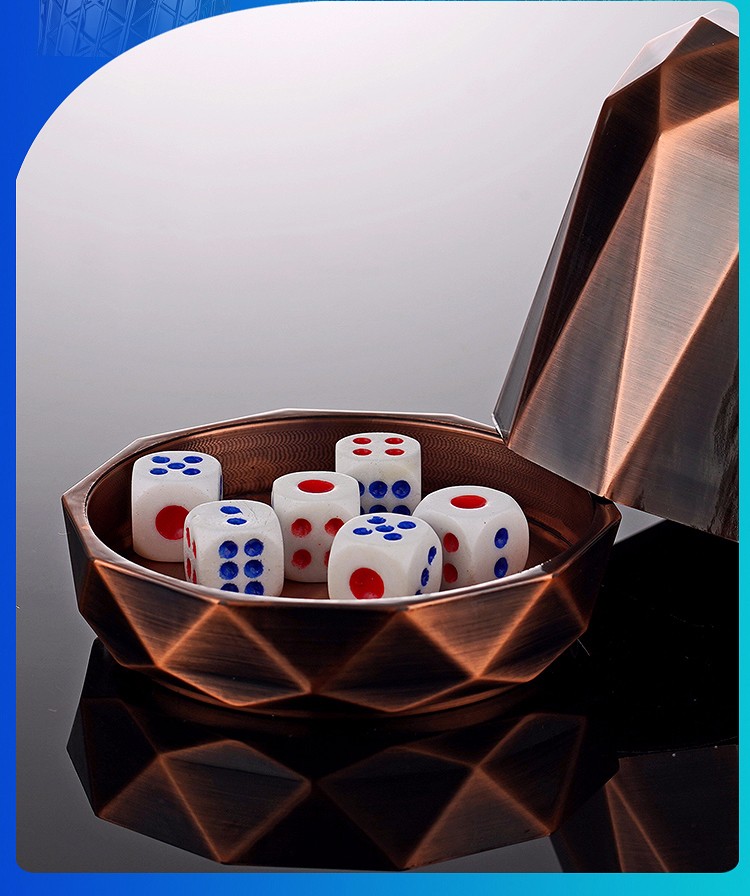 筛盅骰子筛子色盅娱乐喝酒道具酒吧ktv用品皮革甩盅色子套装银色菱形