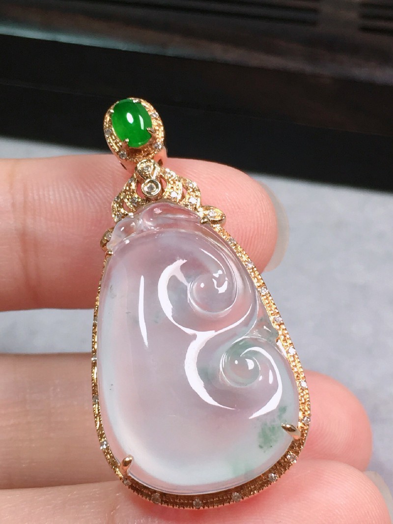 绿翠天成 翡翠冰种飘花如意吊坠 冰种翡翠缅甸天然a货玉石项链送礼