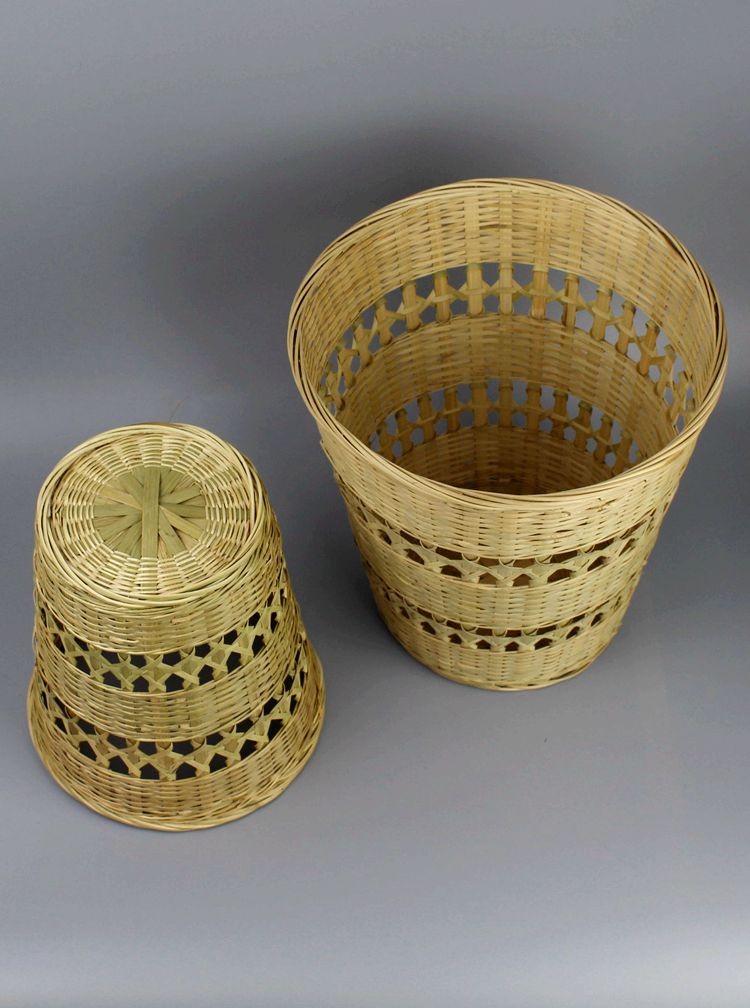 汉水竹城 手工竹编筐竹篓子灯罩办公家用收纳垃圾篓废纸垃圾桶水果