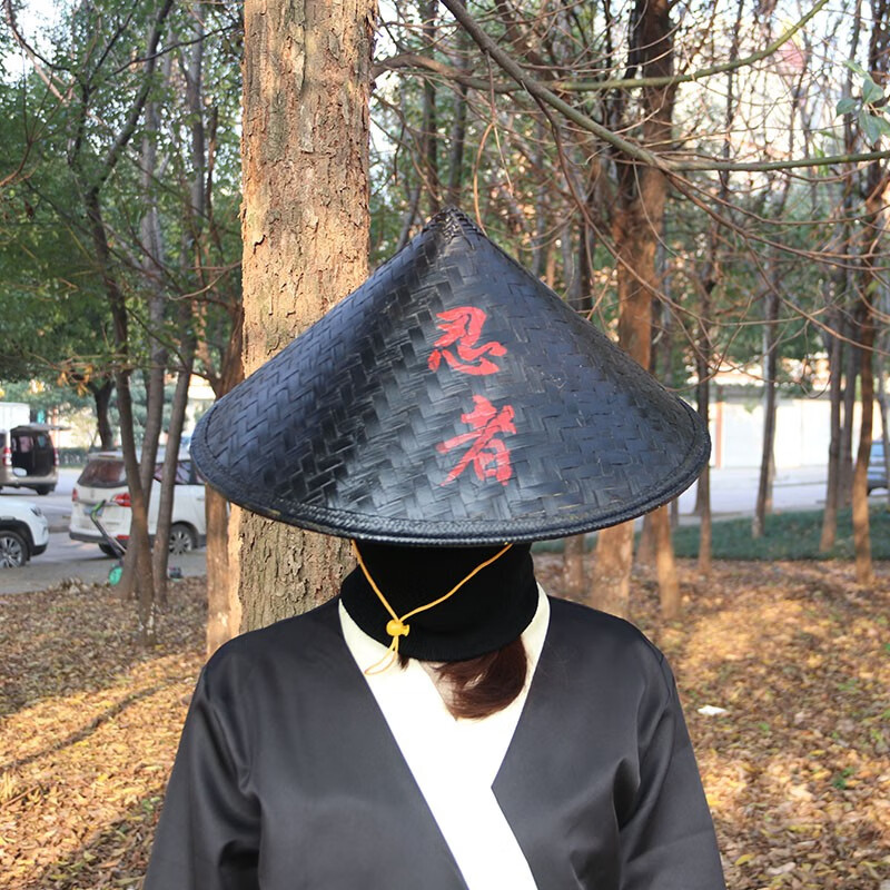 遮阳帽舞蹈道具竹编斗笠帽侠客帽子蓑衣帽影视拍摄道具复古黑色竹帽