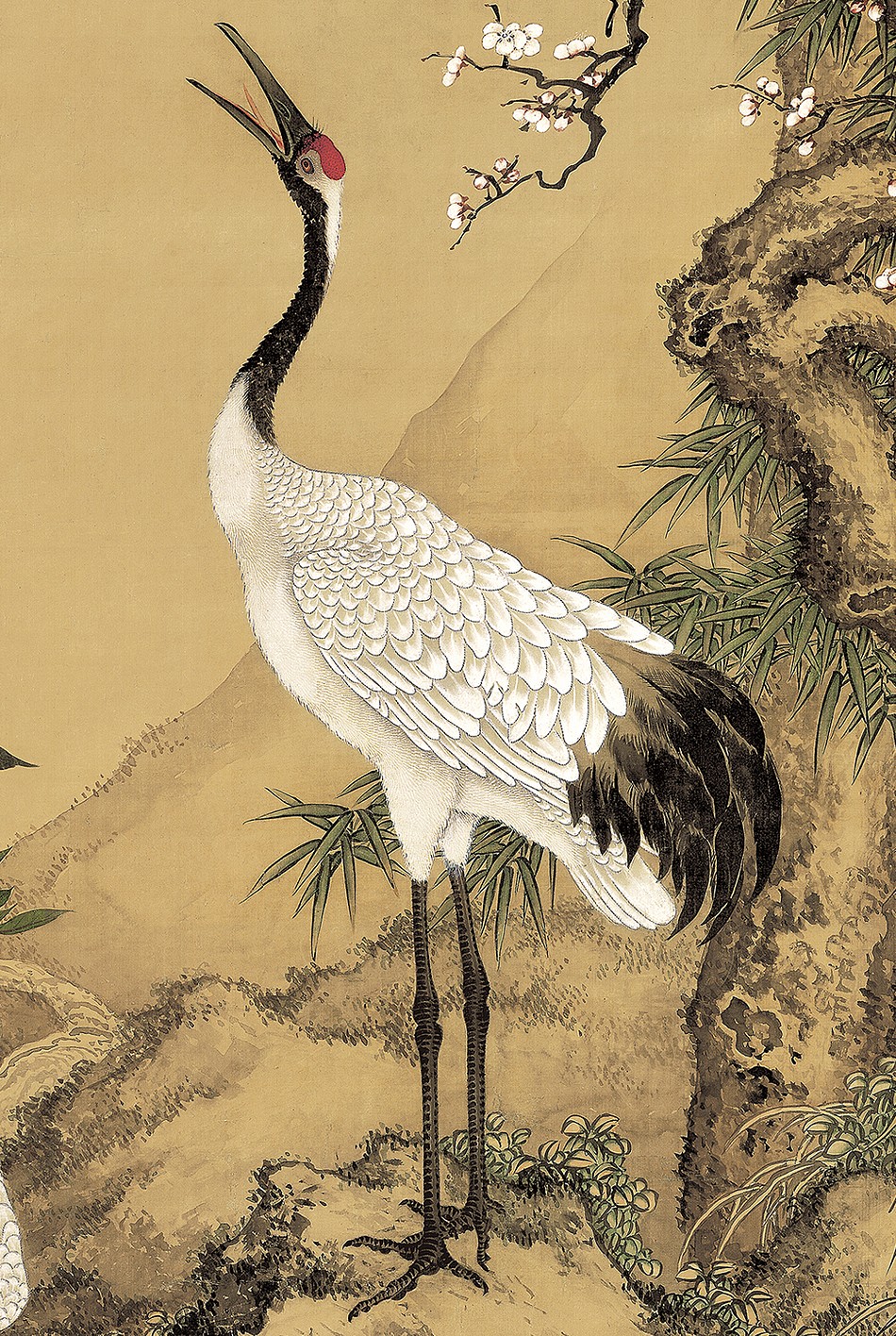 摩马艺品花阴双鹤郎世宁新中式客厅沙发背景墙装饰画书房玄关办公室挂
