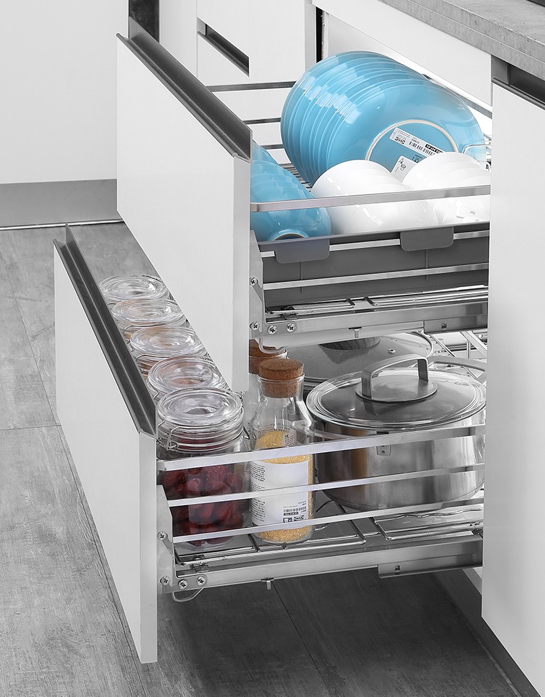 碗碟架加粗加深纳致拉篮橱柜304不锈钢厨房橱柜碗篮厨柜拉蓝阻尼碗碟