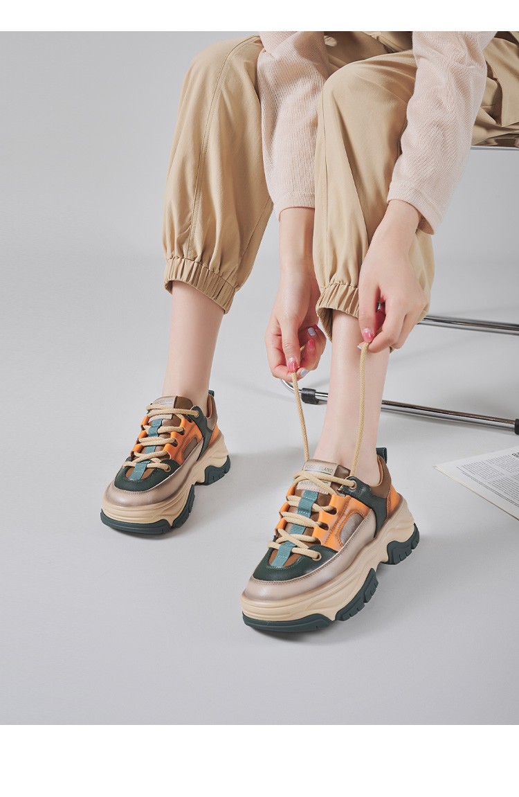 戈美其2022春季新款拼色厚底老爹鞋女复古百搭潮流松糕休闲运动鞋