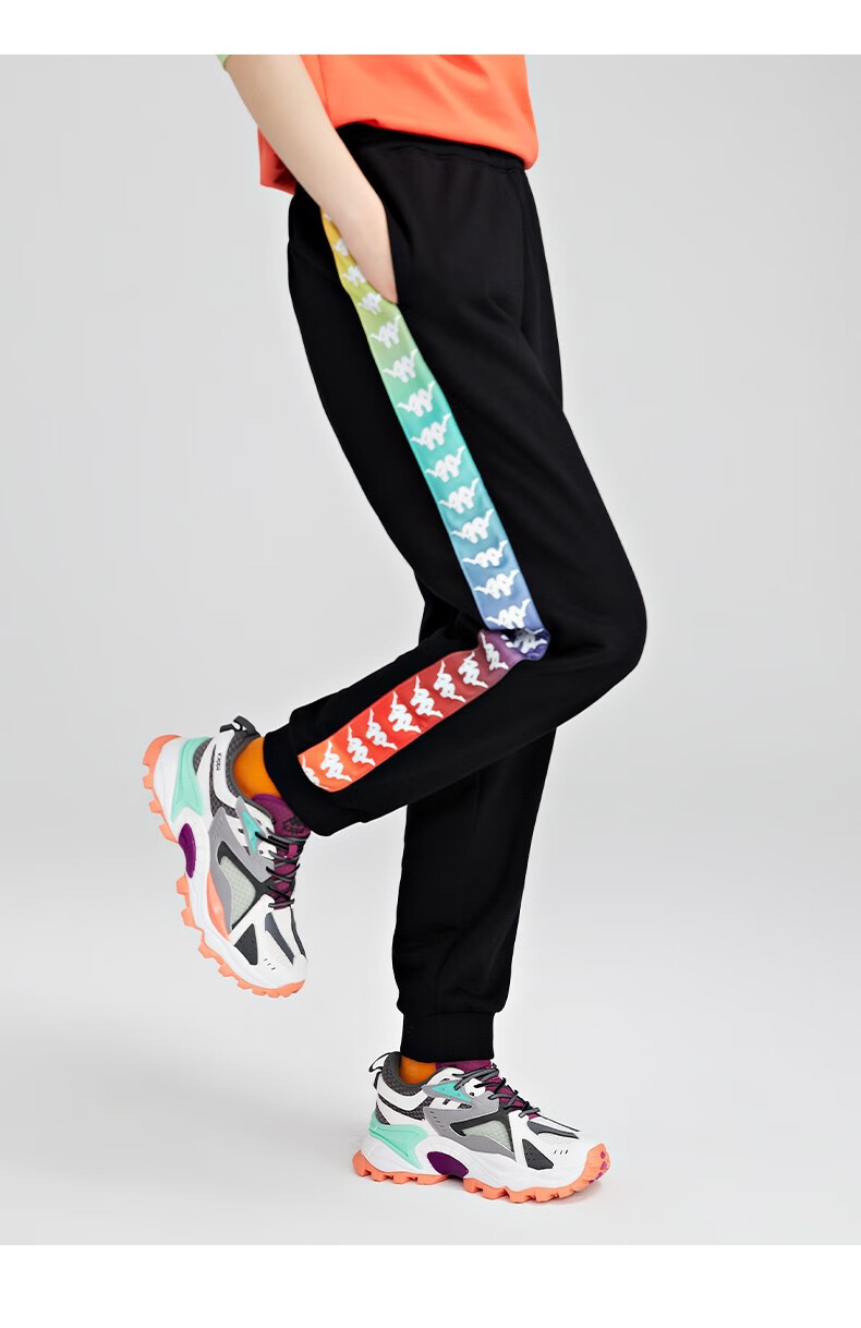 kappa卡帕串标运动裤2021新款女针织长裤休闲小脚卫裤黑色990xl