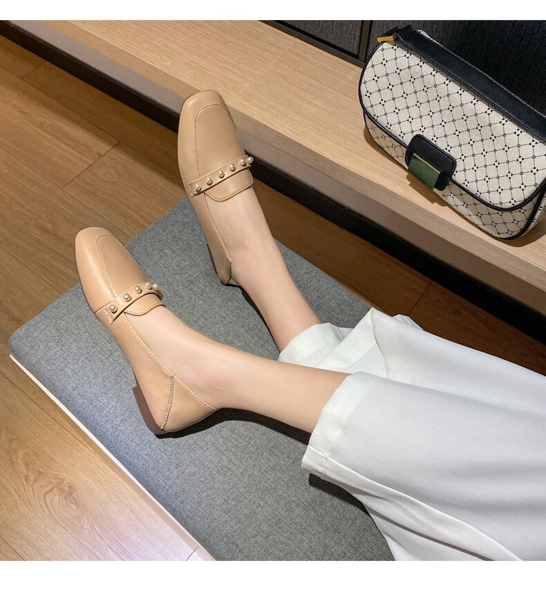 风女鞋柔软可踩后跟懒人女鞋穿搭便捷显脚小鞋子女防滑耐磨米色38码