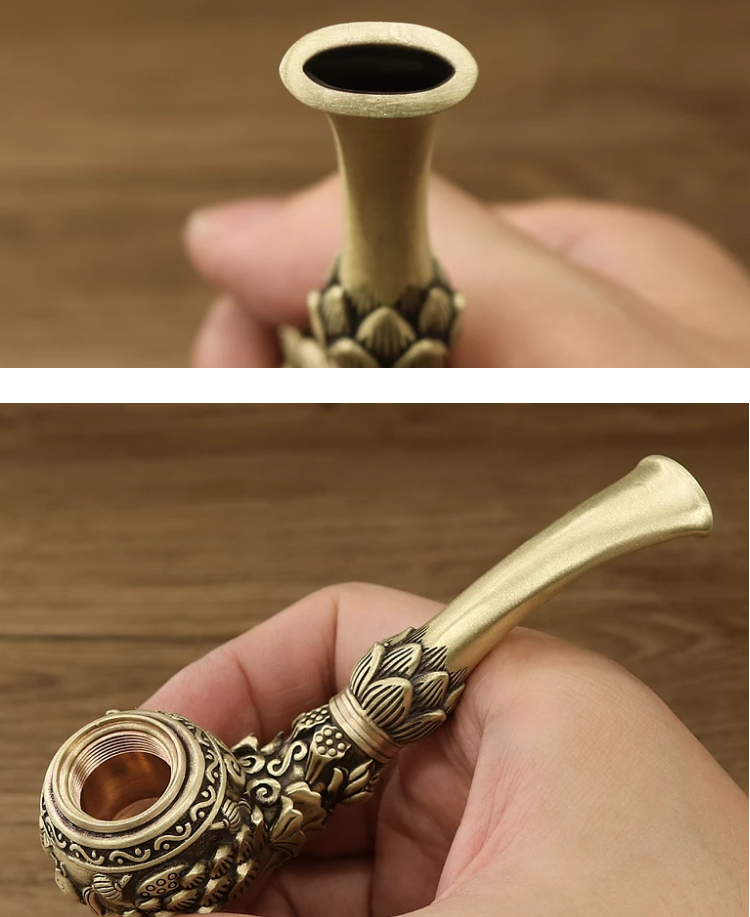 花语隆 纯铜烟斗男士复古老式两用便携过滤旱烟丝袋送礼物长辈男 布袋