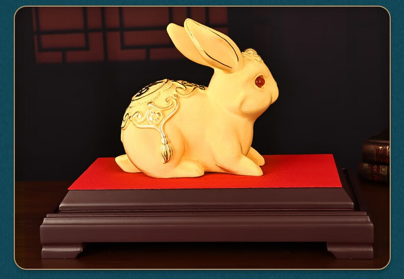 名态 绒沙金玉兔摆件十二生肖兔子工艺品兔年吉祥物新春贺岁礼物家居