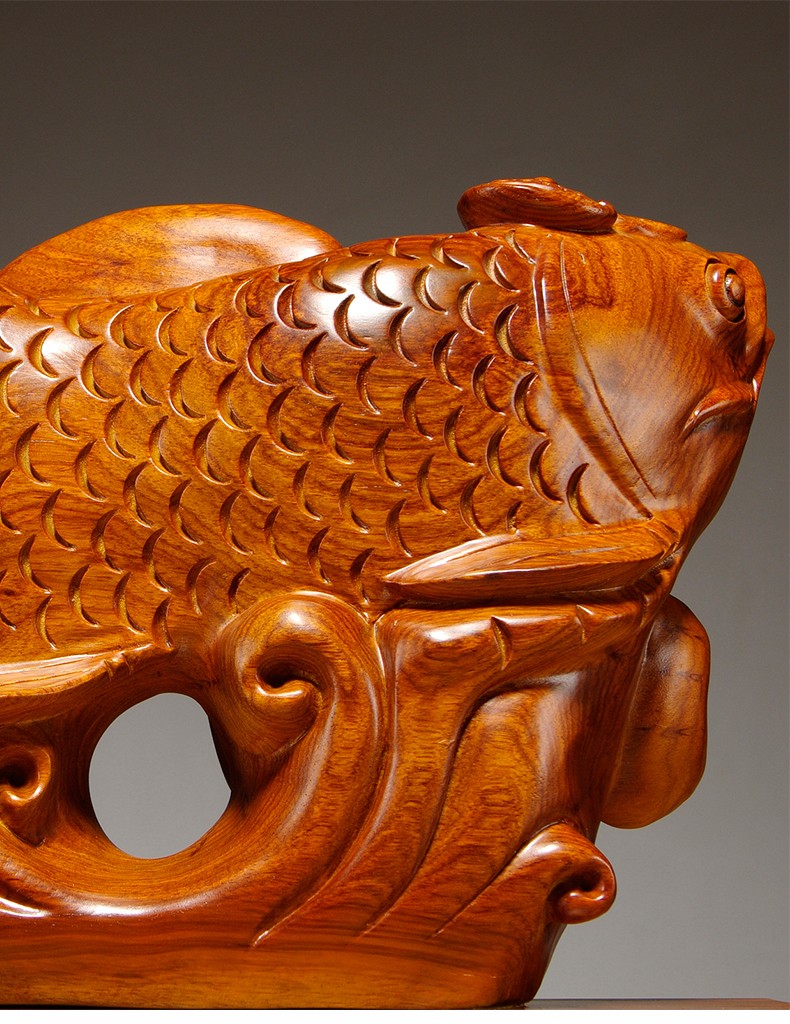 艺永轩花梨木雕如意金龙鱼摆件动物鱼木质雕刻木制工艺品客厅玄关家居