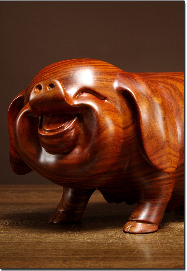 思古黄花梨木雕小猪摆件十二生肖猪客厅装饰桌面摆件雕刻工艺品乔迁