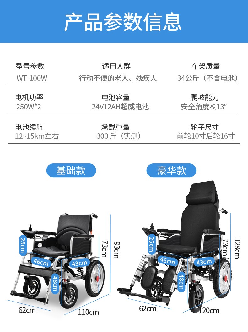 氧精灵电动轮椅车老年人残疾人家用医用可折叠轻便代步车铅酸锂电池