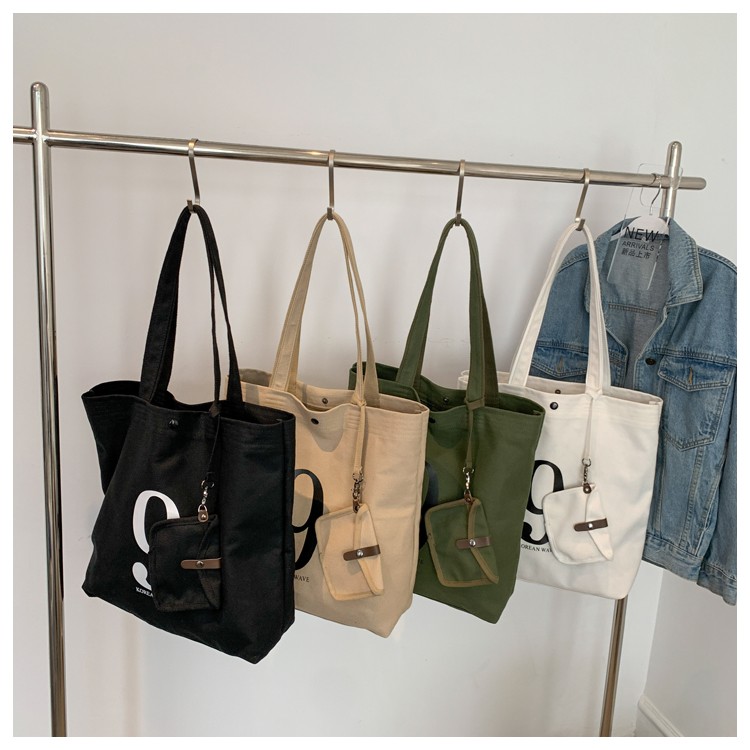 帆布包大容量单肩包大学生上课书包纯色简约轻便女士通勤上班布兜布袋
