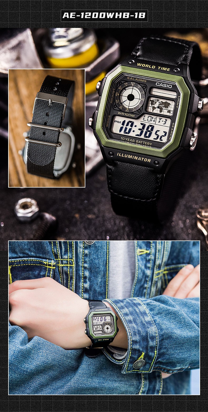 卡西欧(casio)男表小方块手表 胡一天同款学生休闲运动钢带手表 多