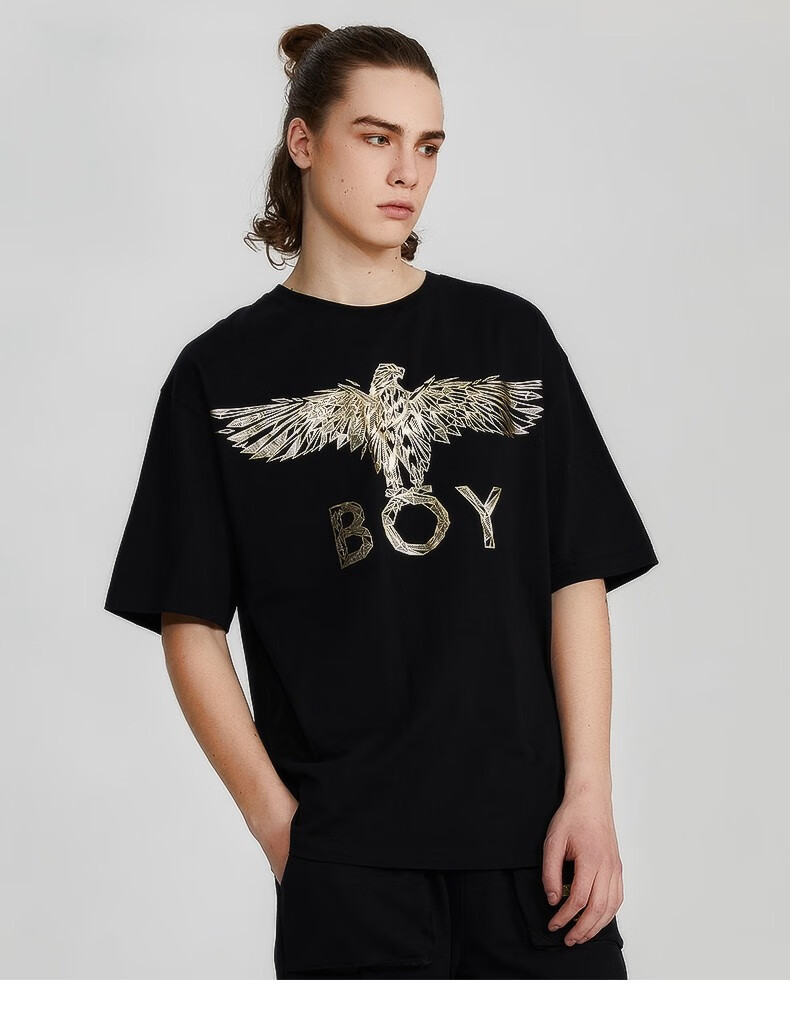 boylondon官方旗舰t恤男boy短袖21夏经典黑金大老鹰印花潮流男女同款