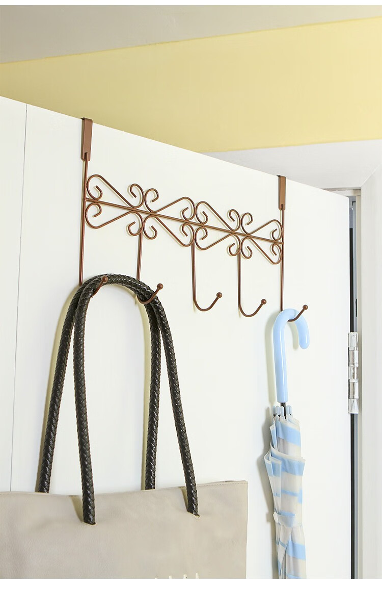 铁艺门后挂钩免钉无痕门上挂衣服架挂衣钩壁挂毛巾架衣帽架置物架5连