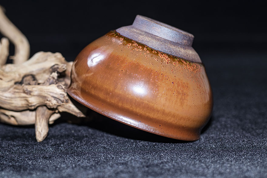 柴烧红梅盏缪国华建阳建盏主人杯口径91h58