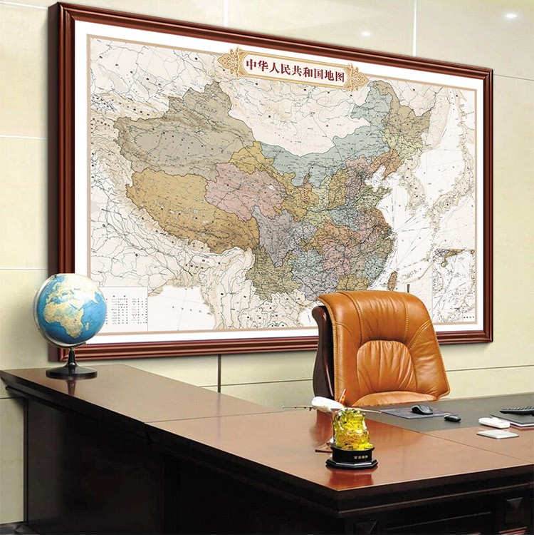 复古版-中国地图 110*70cm【实木相框磁