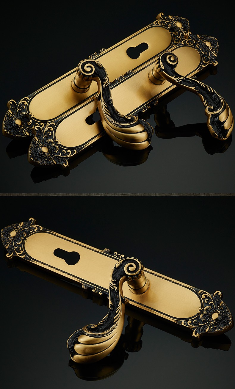 格林美域欧式门锁纯铜仿古室内门锁全铜子母门锁别墅卧室房门锁假锁不