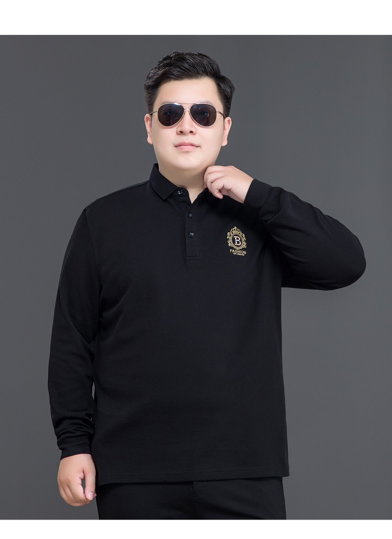 胖大潮胖子男春季大码男装翻领长袖t恤宽松纯棉中年肥佬加肥加大polo