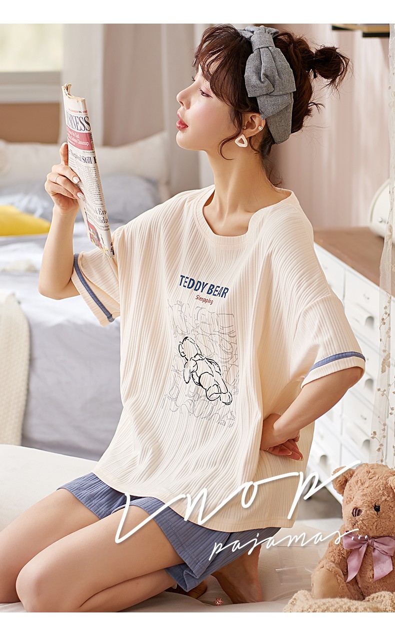 莫代尔睡衣女夏季短袖短裤休闲韩版少女可外穿女士家居服套装xl建议